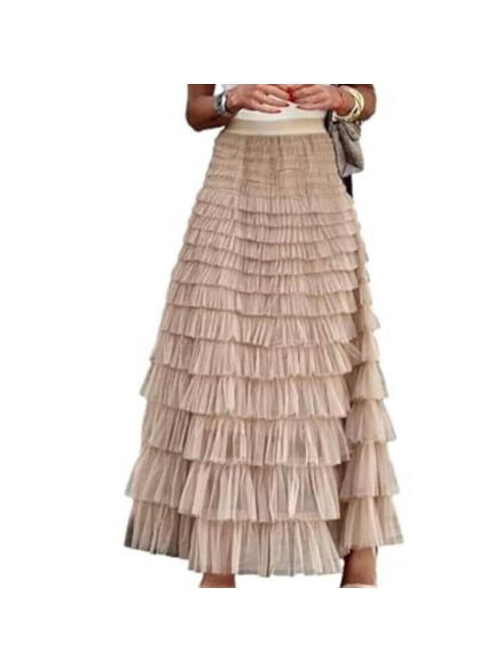 Fairy Tulle Maxi Skirt High Waisted Layered Mesh A Line Women Pink